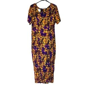 Nina Piccalino vintage retro 100% rayon Prairie fall floral maxi dress 14 M fall